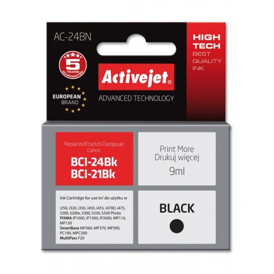 Activejet AC-24BN ink (replacement for Canon BCI-24Bk; Supreme; 9 ml; black)