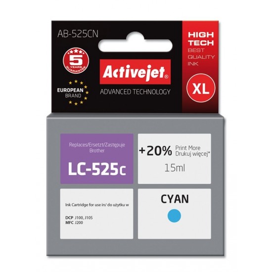 Activejet AB-525CN Ink (replacement for Brother LC525C; Supreme; 15 ml; cyan)