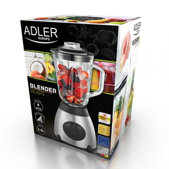 Adler AD 4070 blender 1.5 L Tabletop blender Black,Transparent 600 W